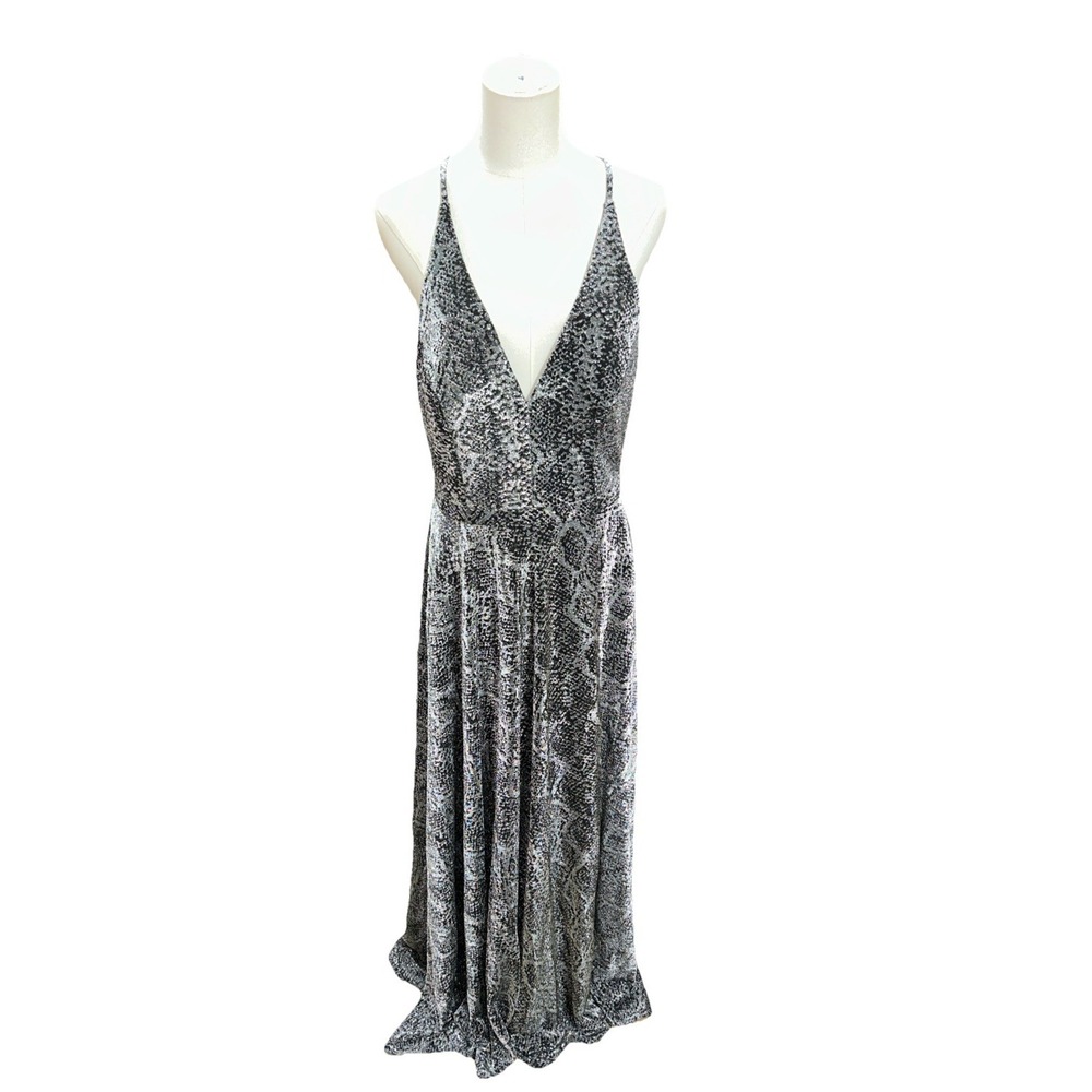 Betsy Adams Women's Sleeveless Dress 12 Silver Black Sparkle Long A23021